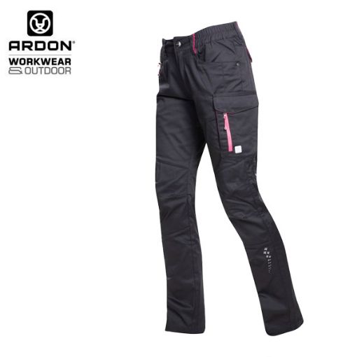Slika Ženske radne hlače klasične ARDON®FLORET crno-ružičaste